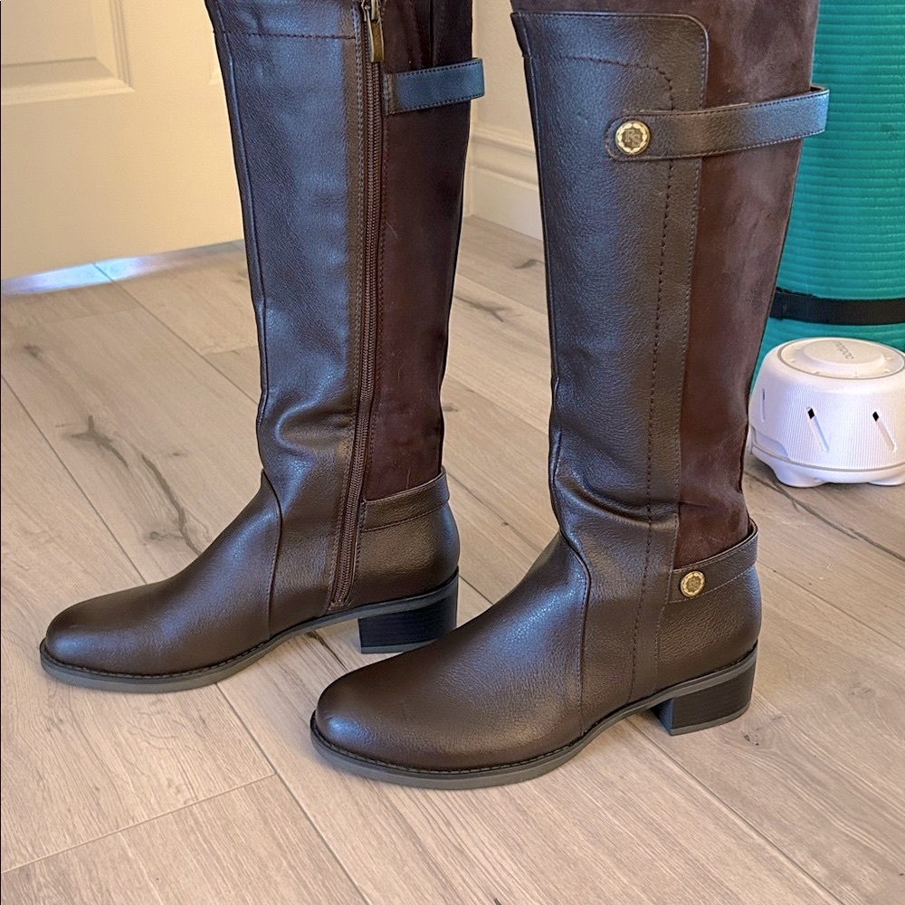 Women's Franco Sarto Tall Two-Tone Brown Riding Boots - Picture 6 of 12